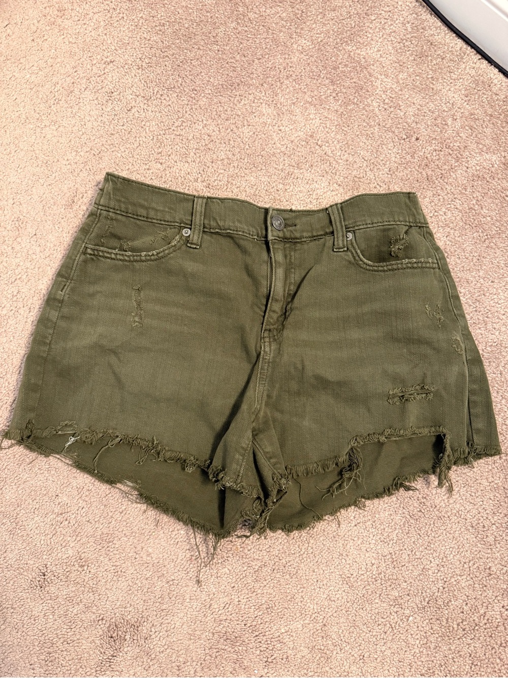 aerie Olive Green Distressed Denim Shorts